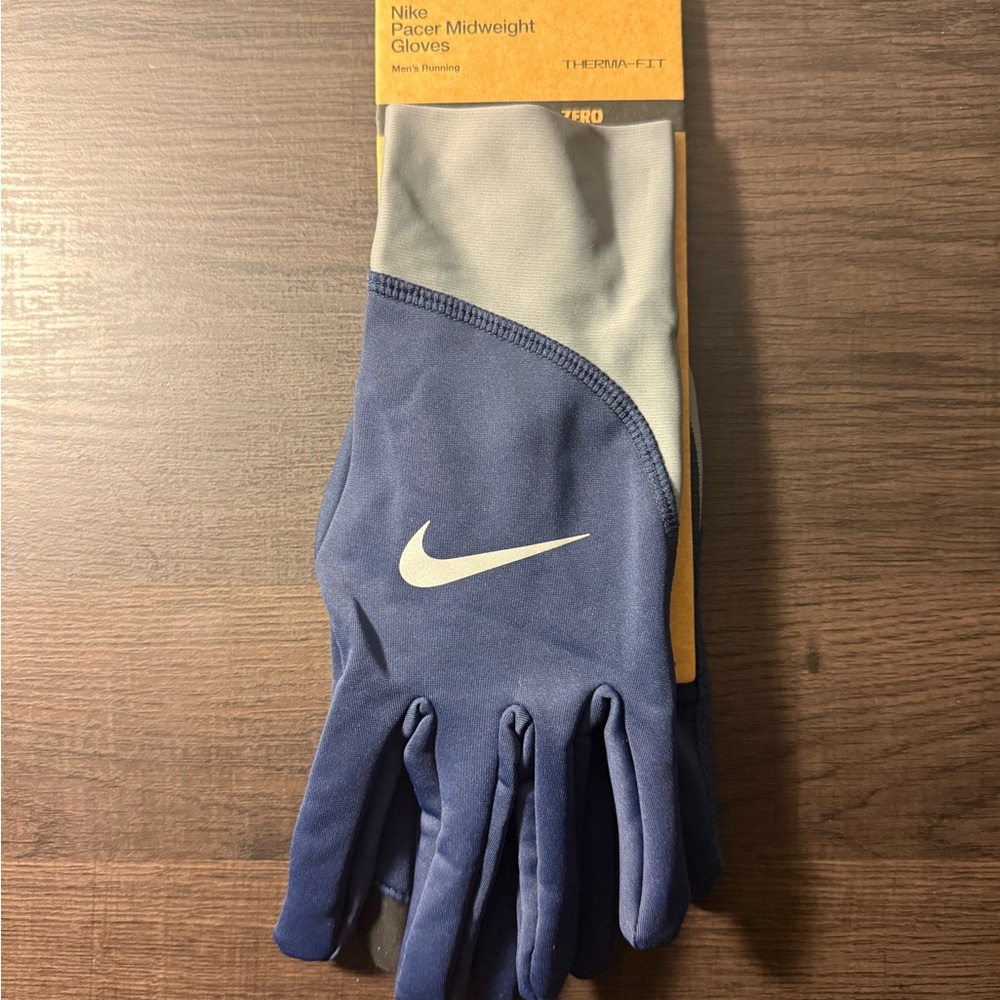 Nike Blue and Gray Running Gloves Therma-Fit